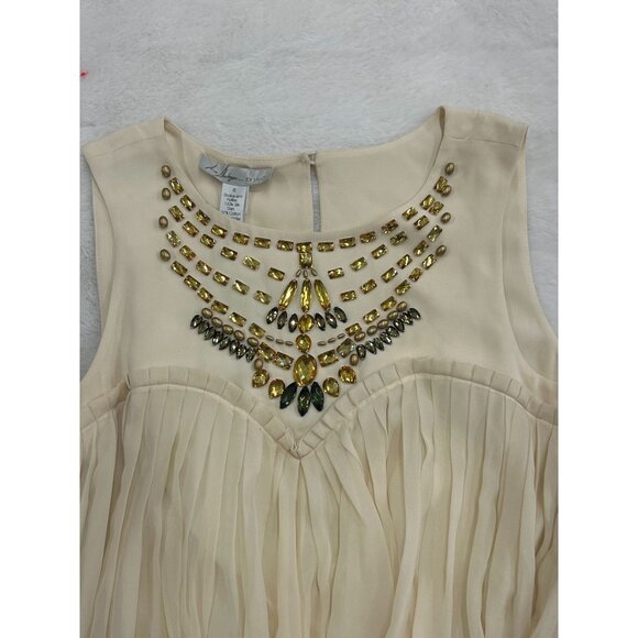 INC Womens Irina Capsule 8 Cream Bejeweled Neckline Sleeveless Dress 100% Silk - Picture 7 of 14